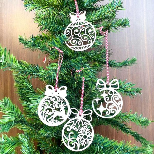 Büro Ev Partisi için 10PARÇA Kırmızı Beyaz İpli Fiyonk Model Ahşap Yılbaşı Ağaç Süsü - Image 1