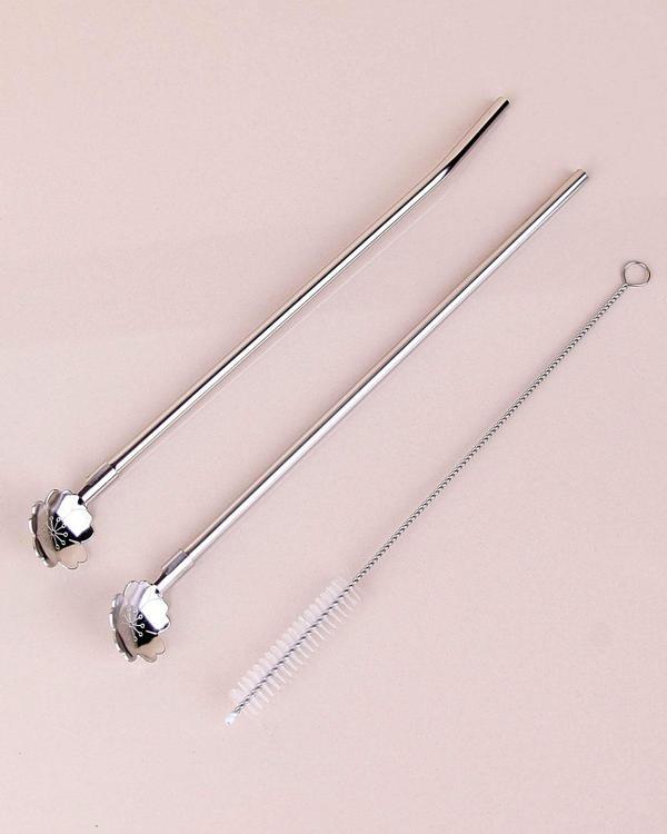 Büro Ev İçecek Keyfi için 2PARÇA Kaşıklı Paslanmaz Metal Pipet Fırça Seti - Image 1
