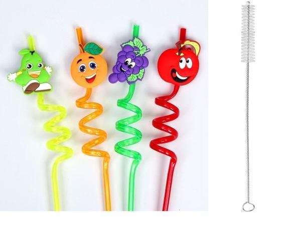 Büro Ev İçecek Keyfi için 5PARÇA Spriral Emoji Çocuk Pipet Fırça Seti - Image 1