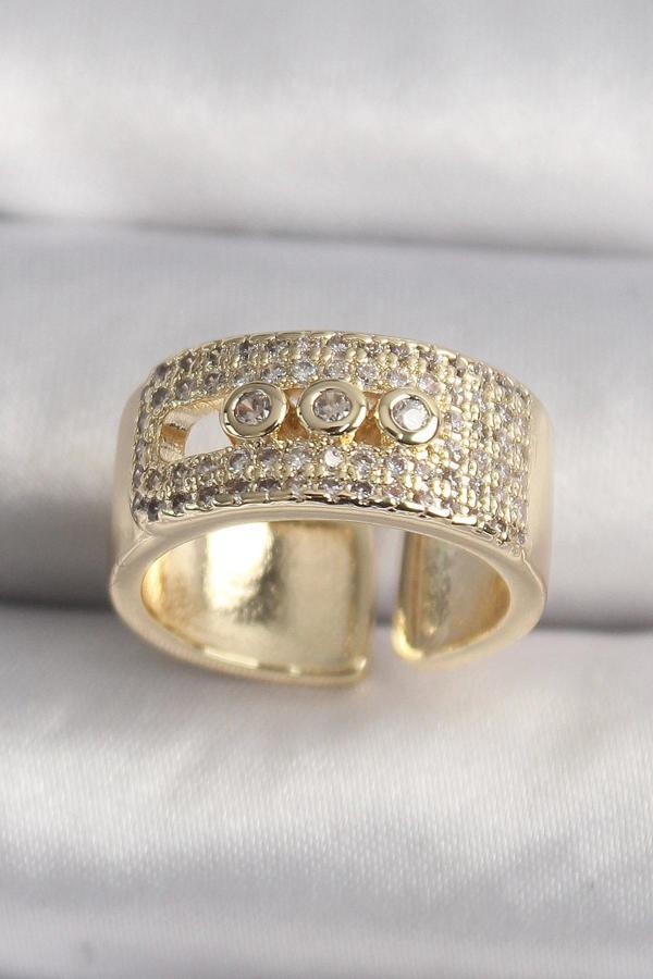 Pirinç Gold Renk Zirkon Taşlı Messika Model Ayarlanabilir Kadın Yüzük - Image 1