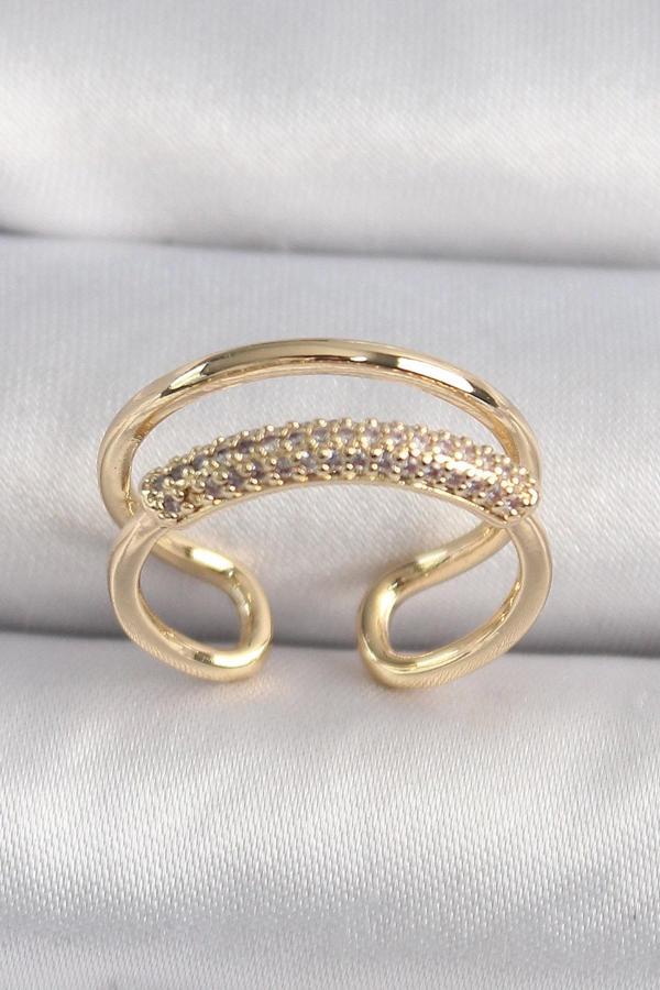 Pirinç Gold Renk Zirkon Taşlı Kadın Yüzük - Image 1