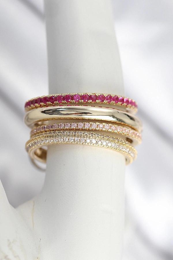 Pirinç Gold Renk Zirkon Taşlı 4'Lü Kadın Yüzük - Image 1