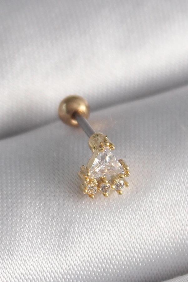 316L Çelik Gold Renk Üçgen Zirkon Taşlı Tragus Piercing - Image 1