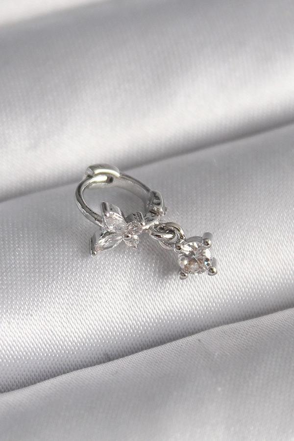 316L Çelik Gümüş Renk Zirkon Taşlı Kelebek Model Sallantı Detay Tragus Piercing - Image 1
