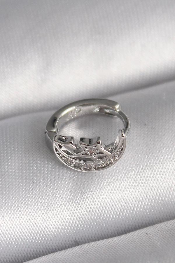 316L Çelik Gümüş Renk Zirkon Taşlı Ay Yıldız Model Tragus Piercing - Image 1