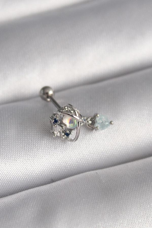 316L Çelik Gümüş Renk Zirkon Taşlı Sallantı Kalp Detay Tragus Piercing - Image 1