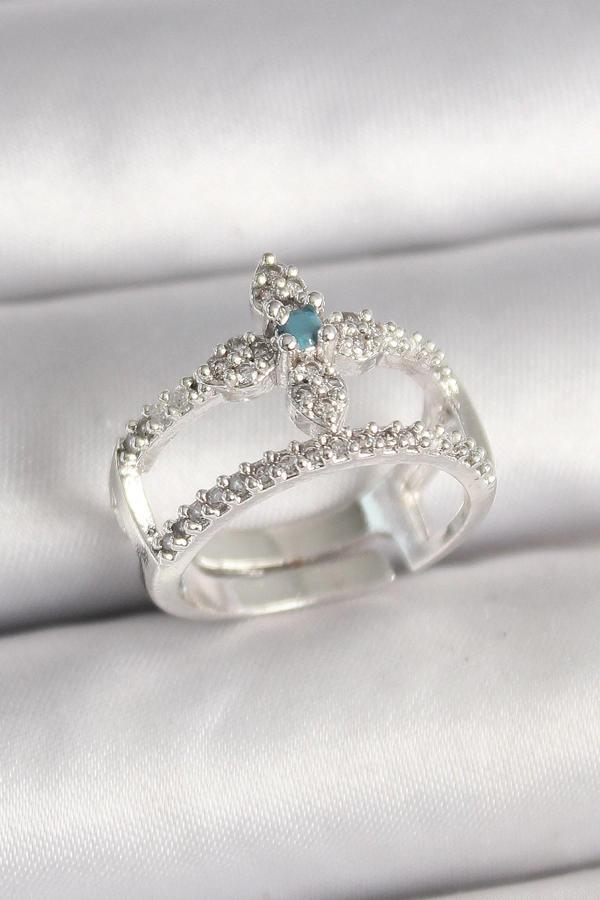 Pirinç Gümüş Renk Zirkon Taşlı Ayarlanabilir Model Kadın Yüzük - Image 1