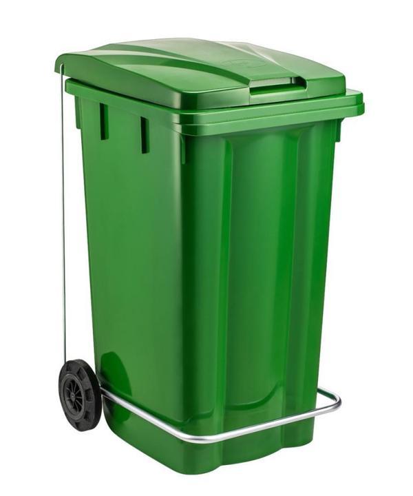 Omnipazar SY-6512 Pedallı Tekerlekli Kapaklı Çöp Konteyneri 240 lt Yeşil - Image 1