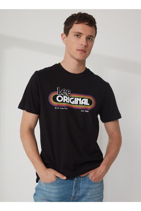 Lee Baskılı Bisiklet Yaka Siyah Erkek T-shirt - L231733001 - Image 1