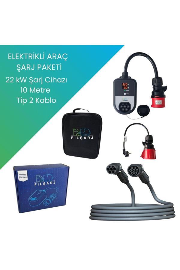 Filşarj Elektrikli Araç Şarj Paketi Uyumlu  22 Kw Şarj Cihazı + 10 M Tip 2 Kablo - Image 1