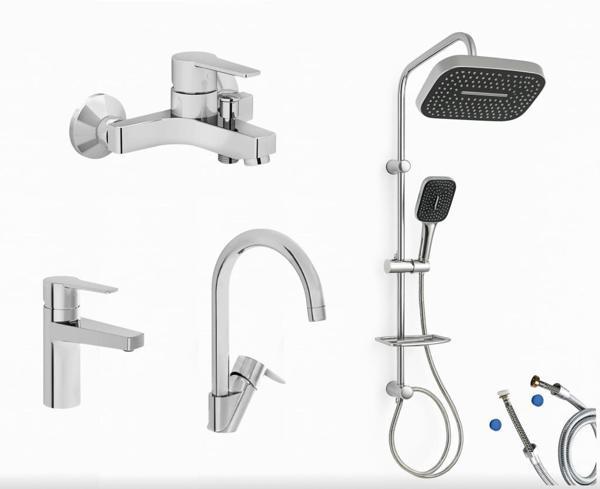 Artema Nora S Banyo Bataryası + Lavabo Bataryası + Eviye Bataryası + Doppo Prime Lux Tepe Duş Sistemi - Image 1