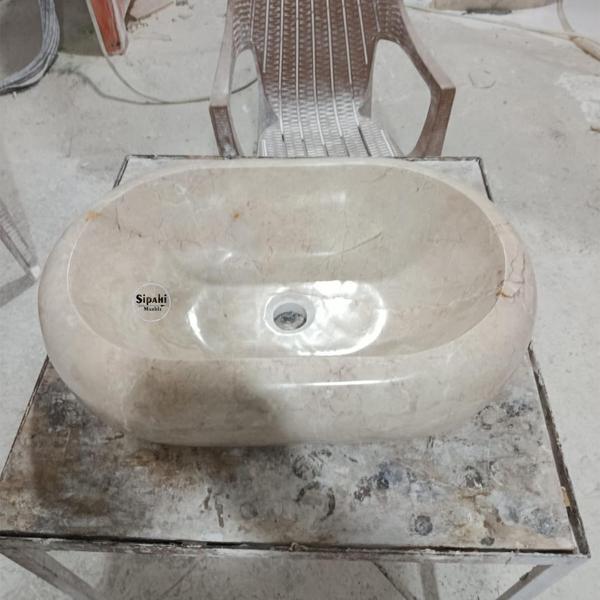 Bej Mermer Bombeli Kayık Lavabo - Image 1