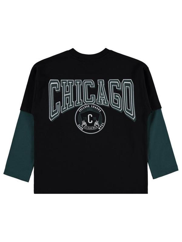 Civil Boys Chıcago Baskılı Çıkma Kol 6-9 Yaş Sweatshirt - Siyah7-8 Yaş - Image 1