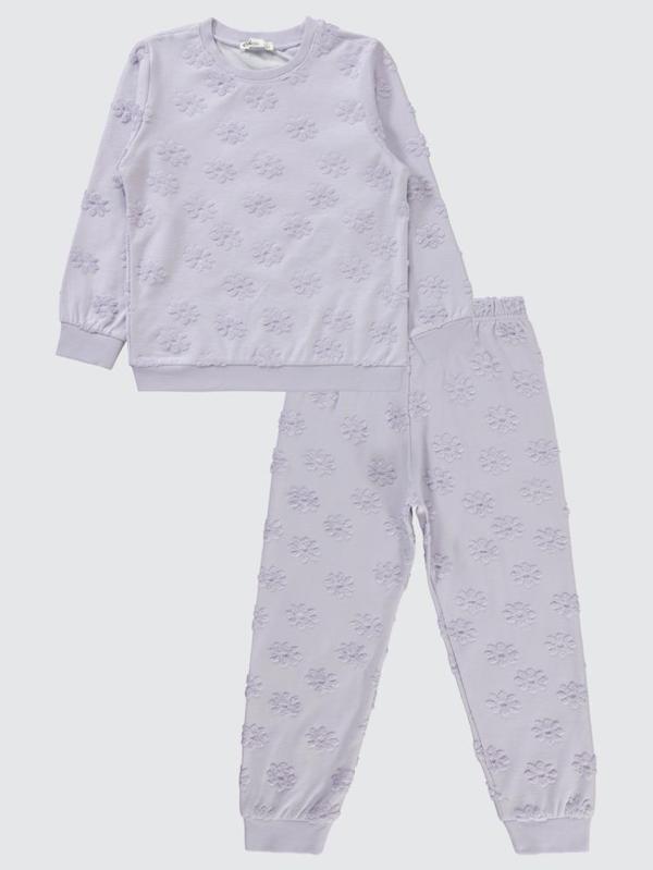 Civil Girls Çiçek Jakarlı 6-9 Yaş Pijama Takımı - Lila7-8 Yaş - Image 1