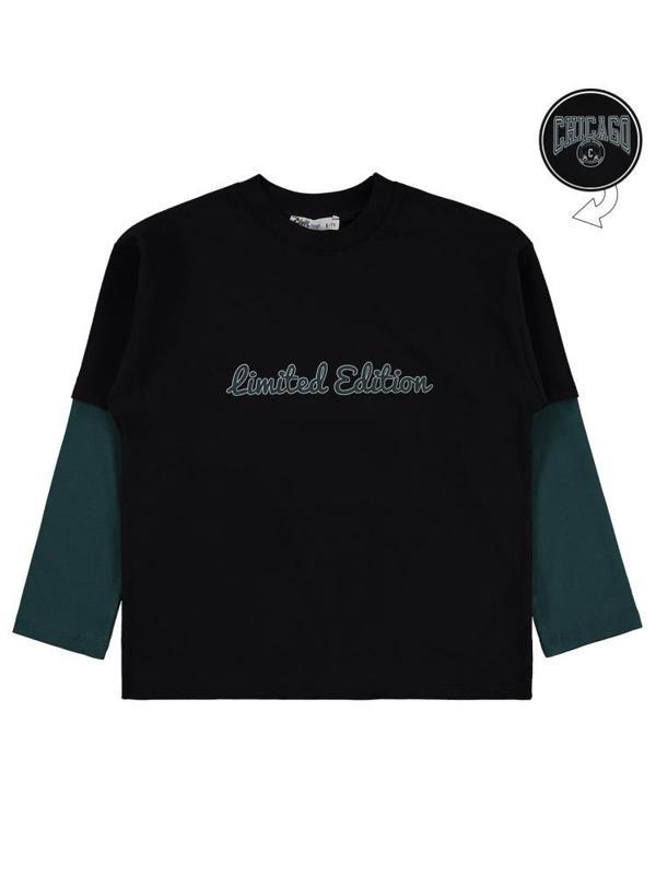 Civil Boys Chıcago Baskılı Çıkma Kol 10-13 Yaş Sweatshirt - Siyah12-13 Yaş - Image 1