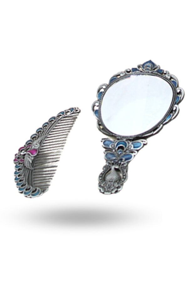 Büro Ev Ofis Hediyesi için 17X7,5CM Katlanır Tavuskuşu Metal Aynalı Tarak Seti - Image 1