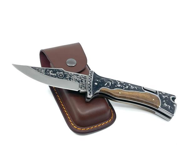 Amerikan Mustang Gravür İşleme Özel Kılıfıyla Avcı Çakı - Kahverengi - Image 1