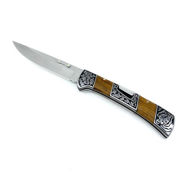 Kaplan İşlemeli Paslanmaz Çelik Katlanabilir Av Bıçağı Zeytin Ağacı Sap 24 cm - Image 1