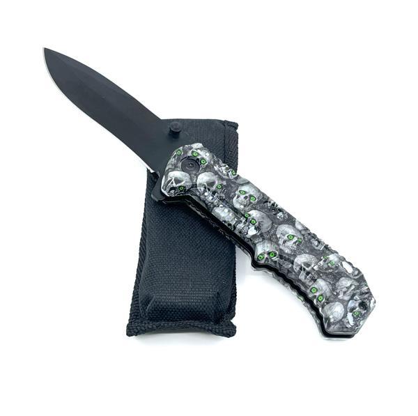 Kuru Kafa Desenli Kabze Flipper Mekanizma EDC Çakı - Siyah - Image 1