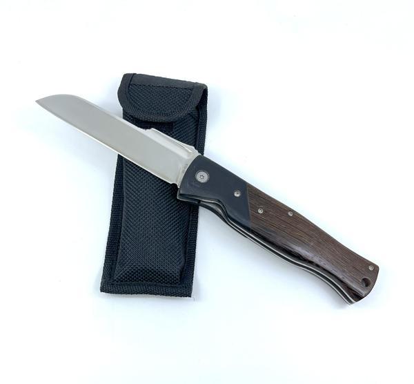 Paslanmaz Çelik Katlanır Çakı Kılıflı - Kahverengi Ahşap Kabze - Image 1