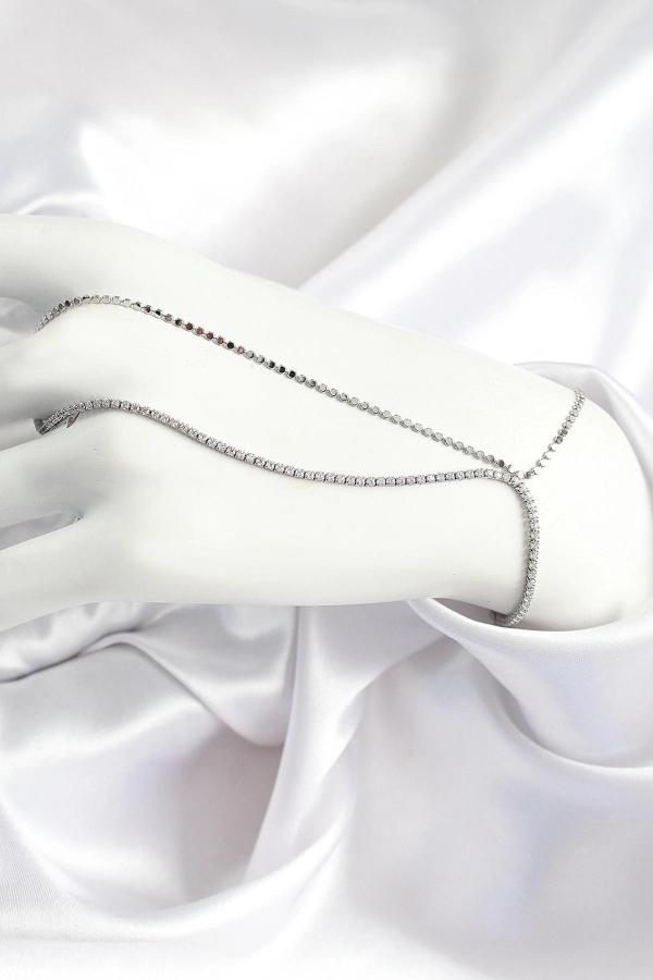 Pirinç Zirkon Taşlı Ezme Zincir Model Gümüş Renk Kadın Şahmeran - Image 1