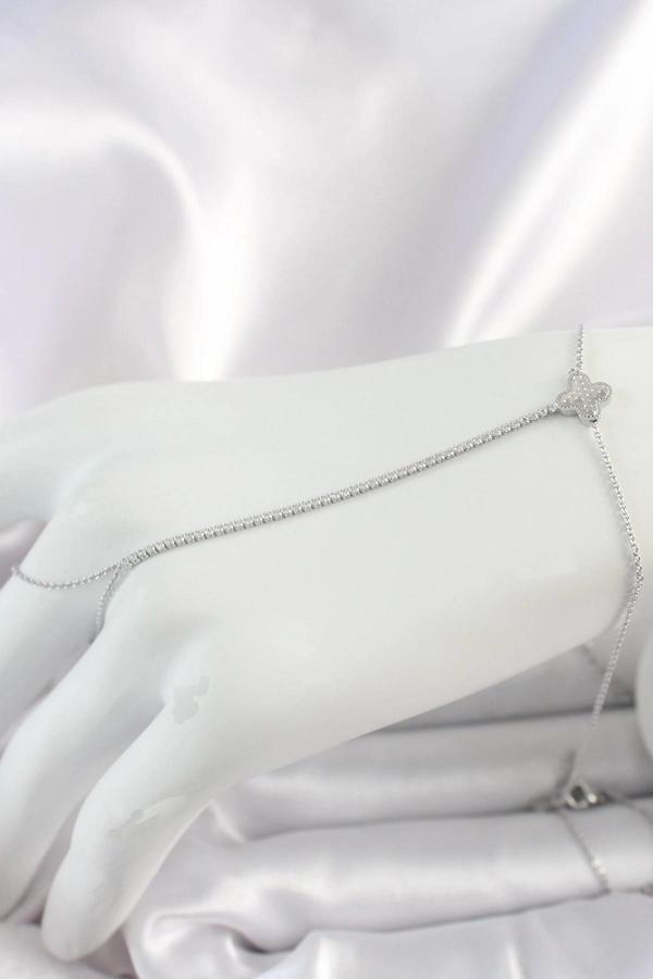 Pirinç Gümüş Renk Su Yolu Zirkon Taşlı İşlemeli Yonca Model Kadın Şahmeran - Image 1