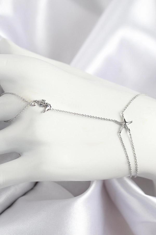 Pirinç Zirkon Taşlı Deniz Atı Ve Yıldız Model Gümüş Renk Şahmeran - Image 1