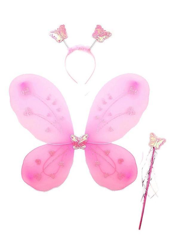 Toz Pembe Renk Kelebek Kanadı Tacı ve Sopası 50x37 cm - Image 1