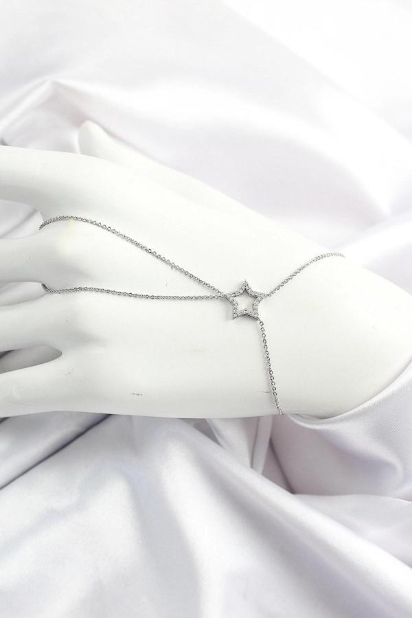 Pirinç Gümüş Renk Zirkon Taşlı Yıldız Model Şahmeran - Image 1