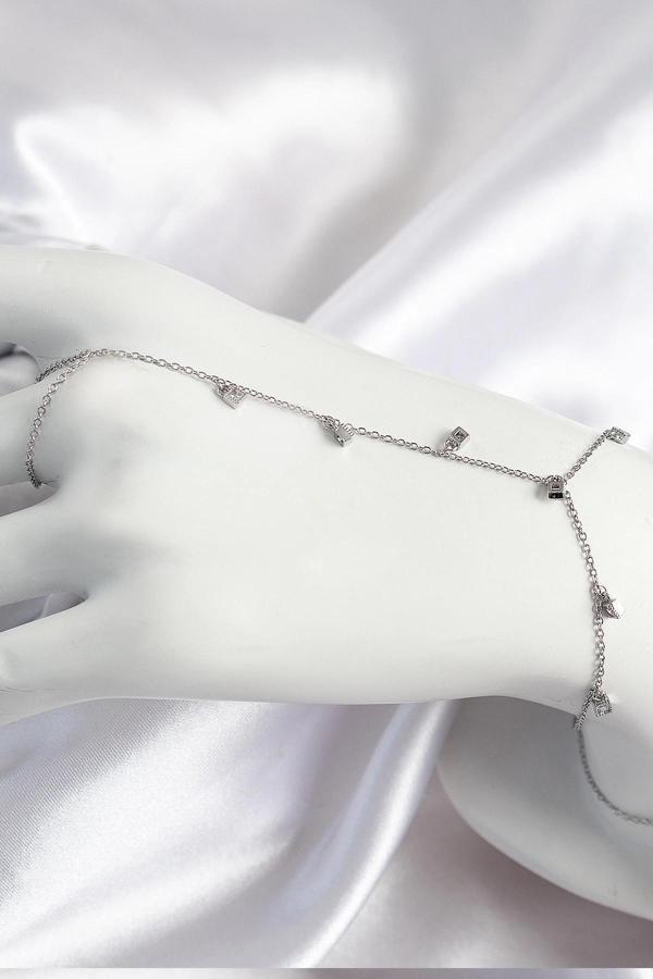 Pirinç Zirkon Taşlı Sallantılı Model Gümüş Renk Kadın Şahmeran - Image 1