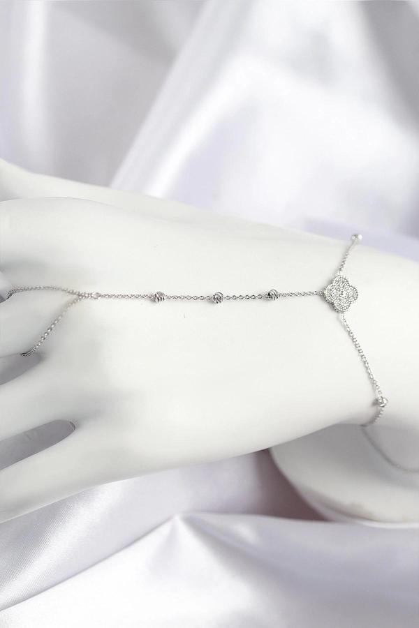 Pirinç Zirkon Taşlı Yonca Model Gümüş Renk Şahmeran - Image 1