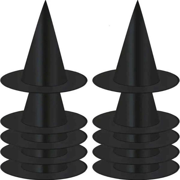 8 Adet Siyah Cadı Şapkası – Yetişkin ve Çocuk Kostüm Aksesuarı Polyester - Image 1
