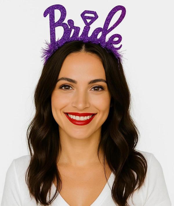 Mor Renk Bekarlığa Veda İtalik Yazı Alyanslı Bride Taç - Image 1