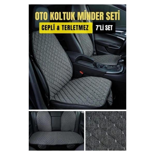 Peugeot 5008 2009-2017Terletmez Kaymaz Keten Oto Minder Kılıf Komple Set ( 7 Parça ) Gri - Image 1