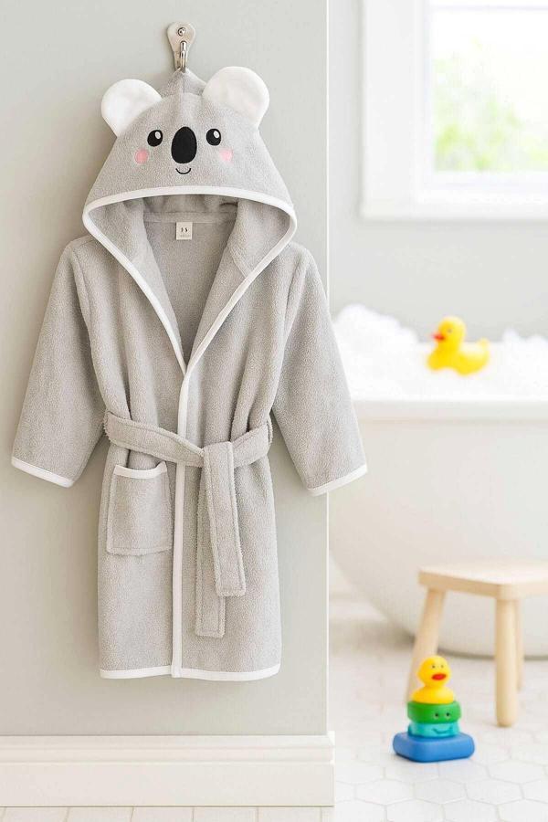Kapşonlu Unisex %100 Pamuklu Çocuk Banyo Bornozu Koala - Image 1