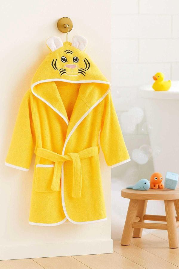 Kapşonlu Unisex %100 Pamuklu Çocuk Banyo Bornozu Tiger - Image 1