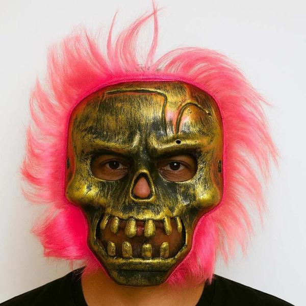 Wild Skull - Bakır Kafatası Pembe Saçlı İskelet Maske - Image 1