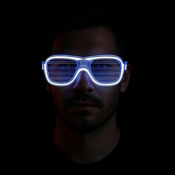 Beyaz Led Işıklı Parti Gözlüğü - Neon Glow Şerit Gözlük 3 Modlu - Image 1