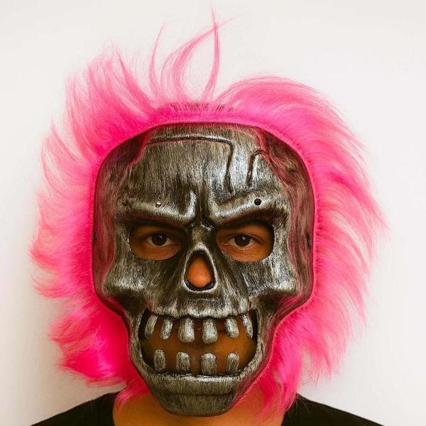 Wild Skull - Gümüş Kafatası Pembe Saçlı İskelet Maske - Image 1