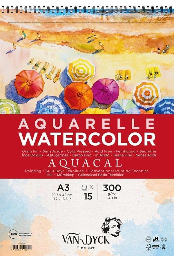 Supertrend Aquacal Cold Pres İnce Dokulu Spiralli Sulu Boya Defteri Blok 300 gr. A3 15 yaprak - Image 1