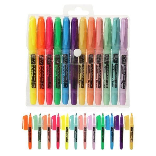 Supertrend Fosforlu İşaretleme Kalemi Seti Cep Tipi 12 Renk (6 Pastel + 6 Neon) - Image 1