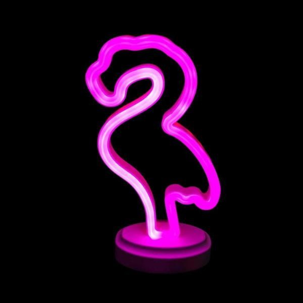 Neon Işıklı Flamingo Yazılı Masa Gece Lambası Pil ve Usb - Image 1