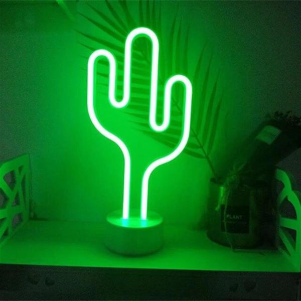Neon Işıklı Kaktüs Masa Gece Lambası Pil ve Usb - Image 1