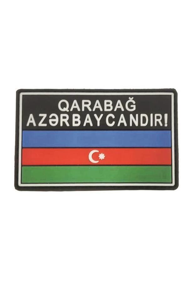 Single Sword Karabağ Azerbaycanındır Yazılı Azerbaycan Bayrağı Plastik Patch SİYAH - Image 1