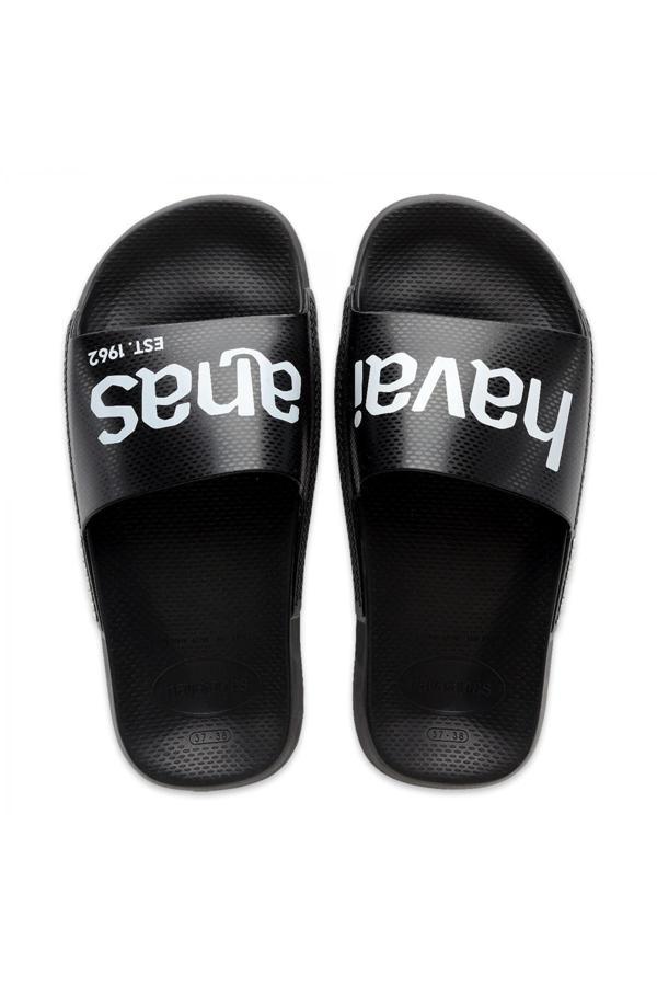 Havaianas 4148124 Slide Classic Logomania Tek Bant Siyah-Beyaz Unisex Terlik - Image 1