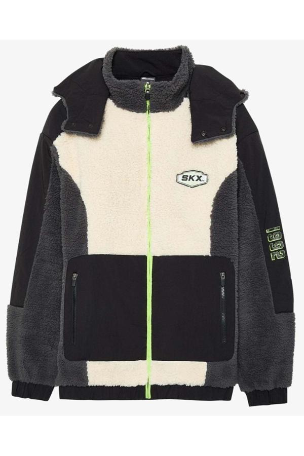 Skechers S242183 M Outdoor Fleece Full Zip Sherpa Erkek Günlük Mont Siyah - Image 1