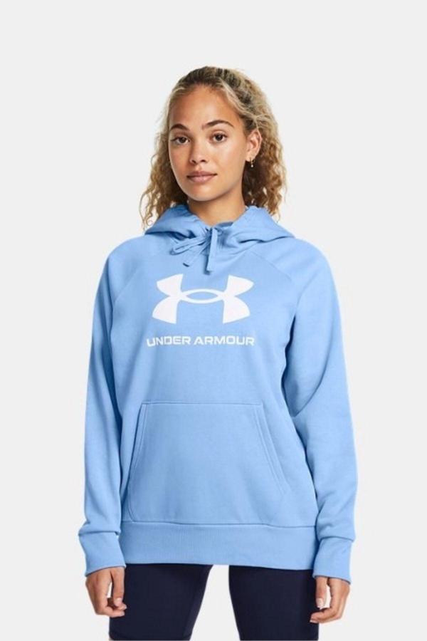 Under Armour Kadın Kapüşonlu Yaka Büyük Logo Baskılı Mavi Sweatshirt 1379501-465 - Image 1