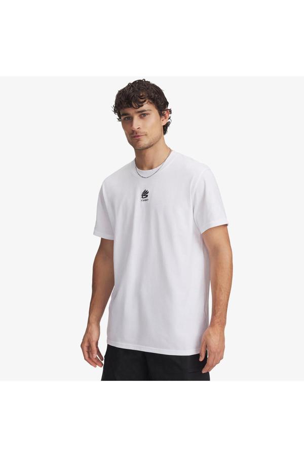 Under Armour Curry Heavyweight Logo Erkek Beyaz T-Shirt - Image 1