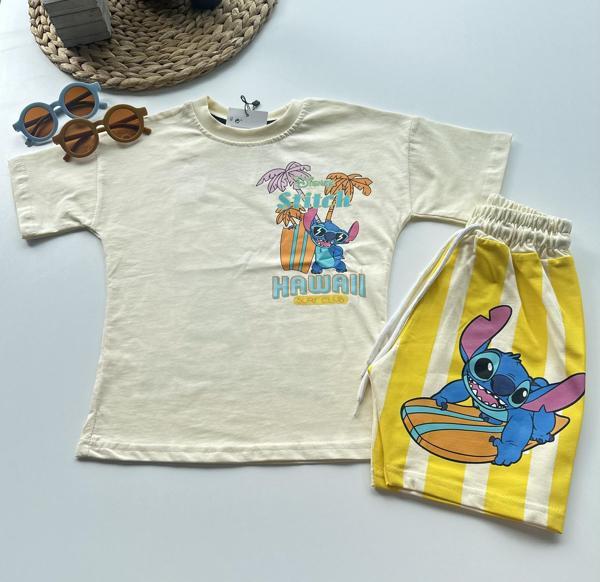 Stitch Hawaii Baskılı Sarı Şortlu Takım - Image 1