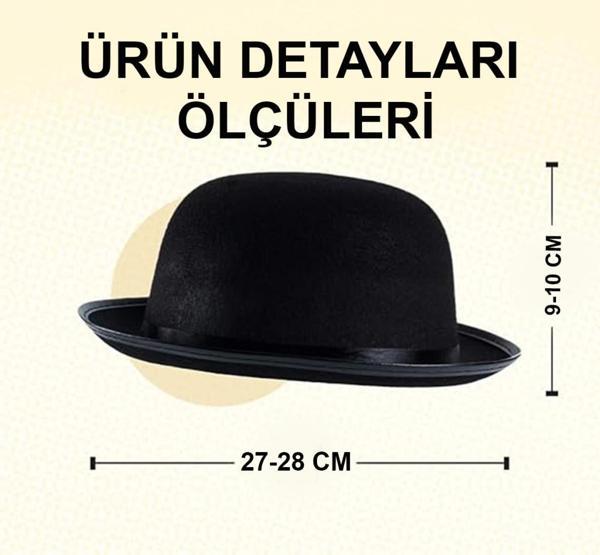 Nessiworld Charlie Chaplin Stil Çocuk Şapkası – Siyah Melon Parti Şapkası - Image 1
